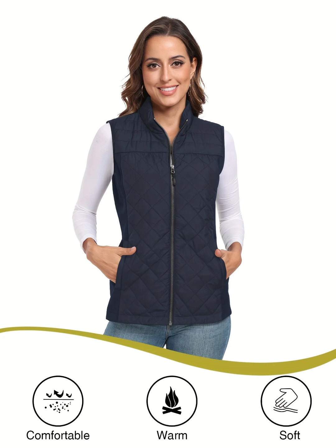 Womens Vest Tops Sleeveless Quilted Outerwear Jackets Stand Collar Zip up Lightweight Vests Spring Fall Winter Outfits