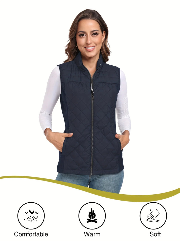 Womens Vest Tops Sleeveless Quilted Outerwear Jackets Stand Collar Zip up Lightweight Vests Spring Fall Winter Outfits