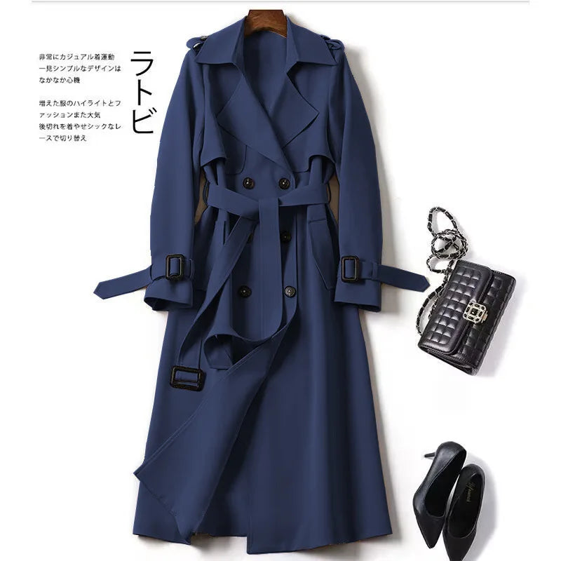 Trench Coat Women's Medium Long Spring Autumn New Korean Version Large Size Popular British Style Coat Over The Knee Coat