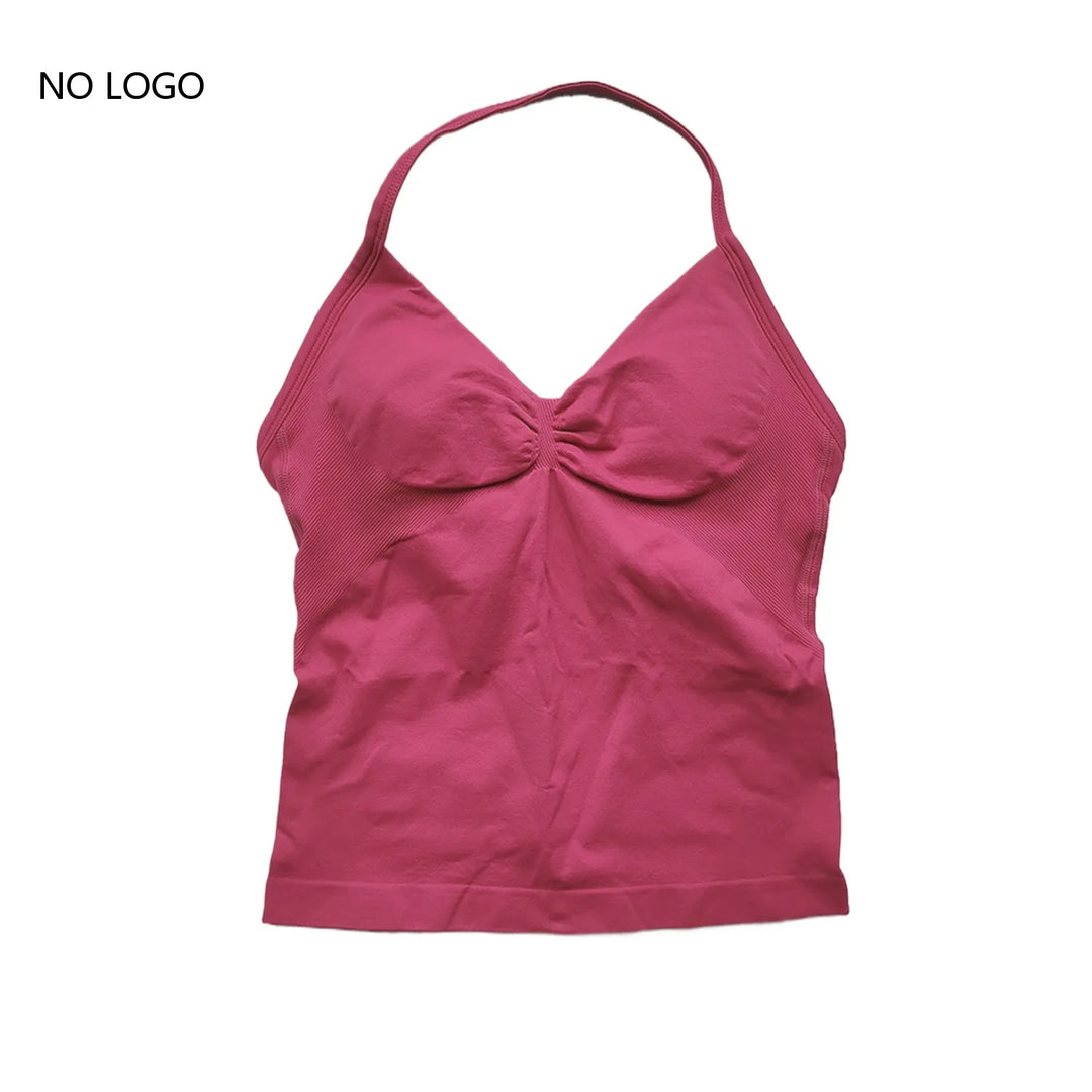 Women's Seamless Yoga Tank Top with Removable Pads V-Neck Longline Strappy Workout Gym Fitness Vest Sports Clothes