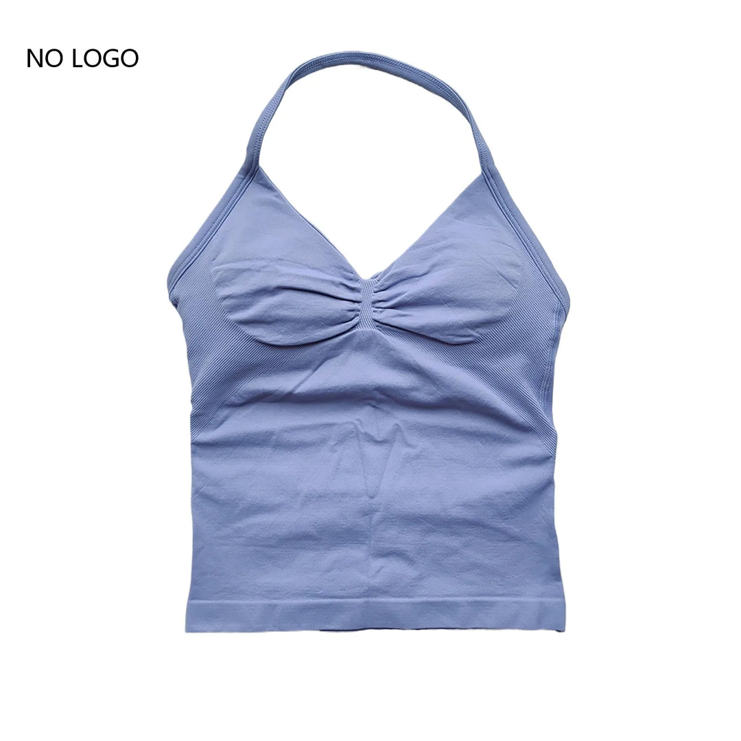 Women's Seamless Yoga Tank Top with Removable Pads V-Neck Longline Strappy Workout Gym Fitness Vest Sports Clothes