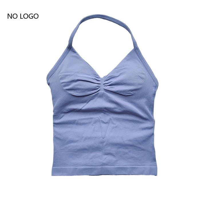 Women's Seamless Yoga Tank Top with Removable Pads V-Neck Longline Strappy Workout Gym Fitness Vest Sports Clothes