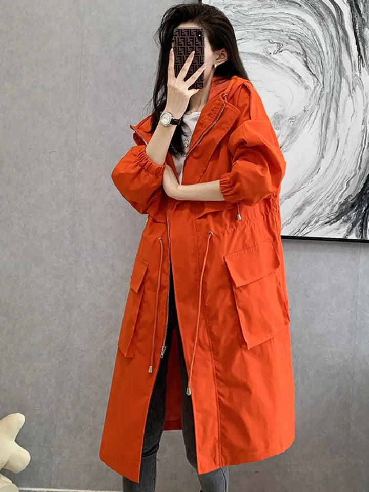 Korean Fashion Trench Coat for Women Spring Autumn Solid Hooded Windbreaker Long Coat Jackets Women Clothing Long Sleeved Tops