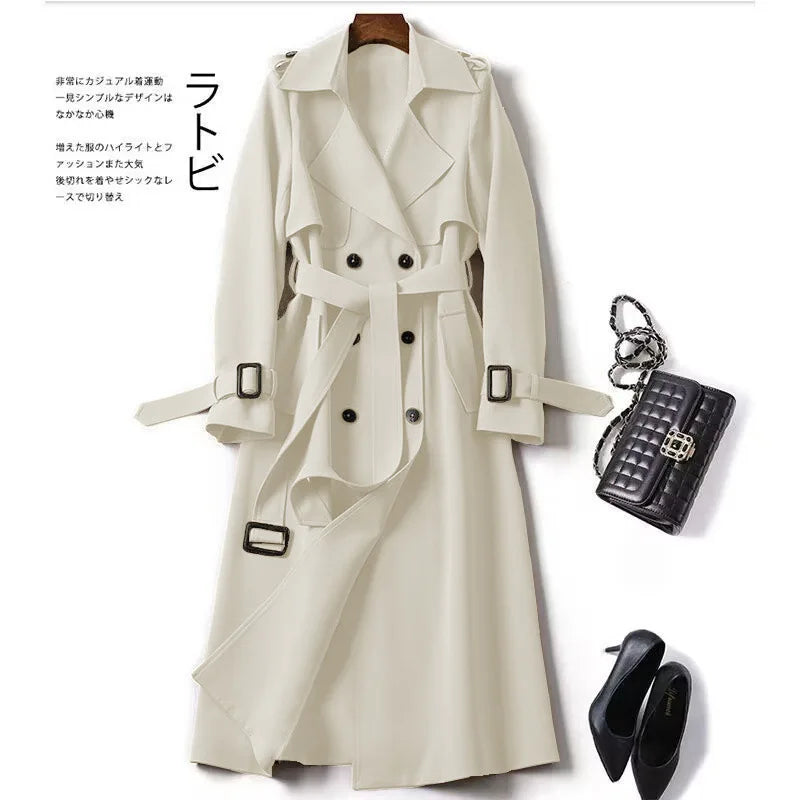 Trench Coat Women's Medium Long Spring Autumn New Korean Version Large Size Popular British Style Coat Over The Knee Coat