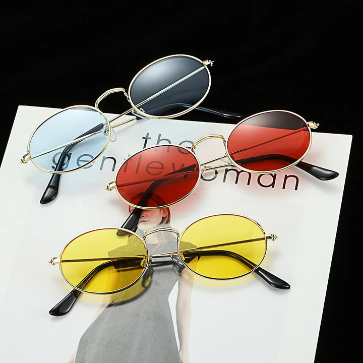 Vintage Oval Style Sunglasses Woman Metal Frame Retro Sun Glasses Male Female Clear Mirror Small Round Gafas De Sol Para Hombre