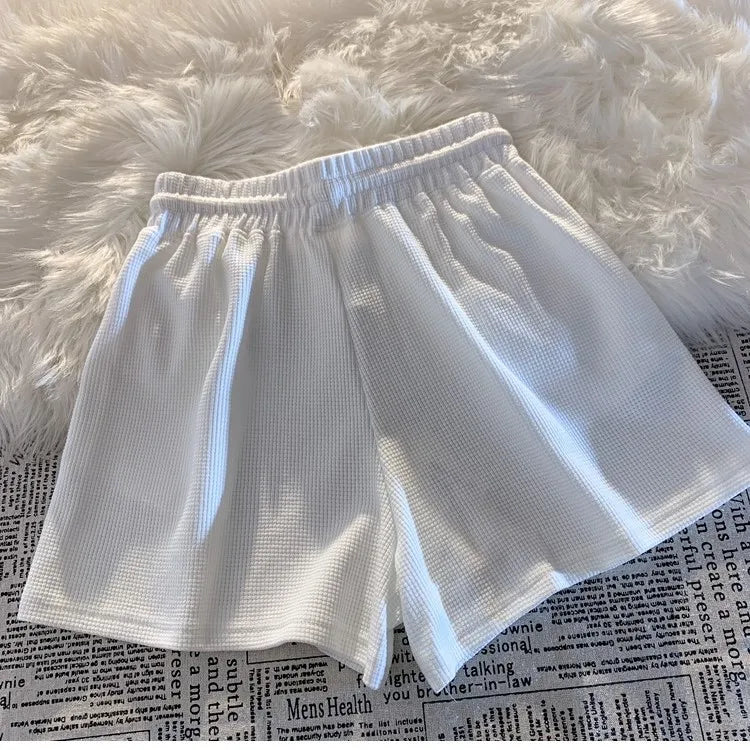 Women Waffle Casual Shorts Loose Pocket Pants Soft Sports Loungewear Summer