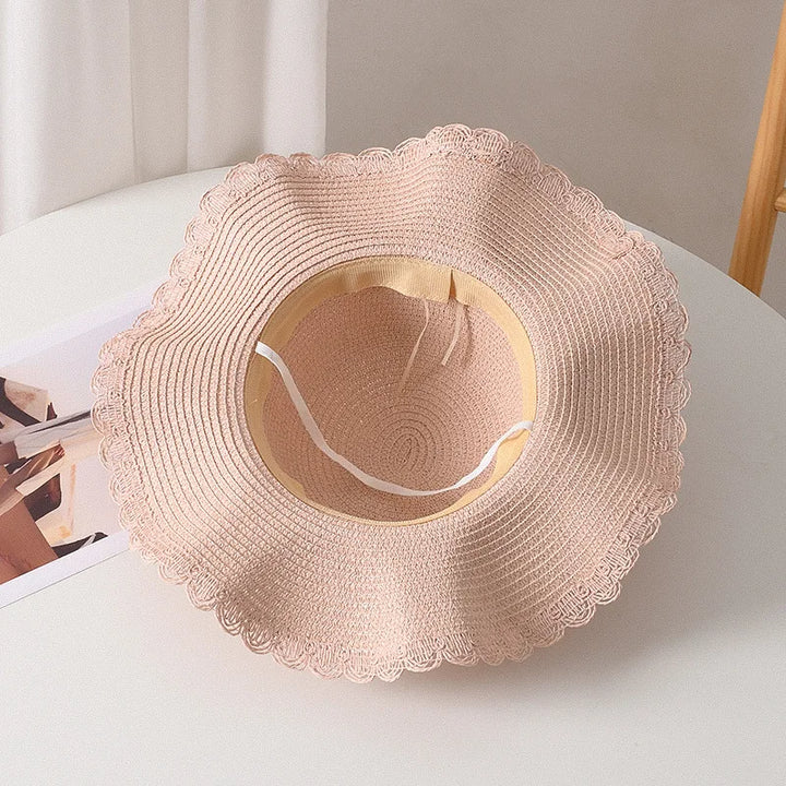 Women's Summer Straw Sun Hat, with Fresh Mesh Floral Decoration, Large Brim, Foldable and Portable Sun Protection Hat, Suitable for Daily Wear on Vacation, Holiday Gift