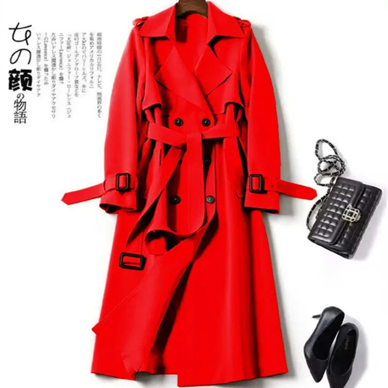 Trench Coat Women's Medium Long Spring Autumn New Korean Version Large Size Popular British Style Coat Over The Knee Coat