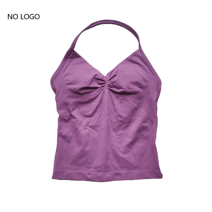Women's Seamless Yoga Tank Top with Removable Pads V-Neck Longline Strappy Workout Gym Fitness Vest Sports Clothes