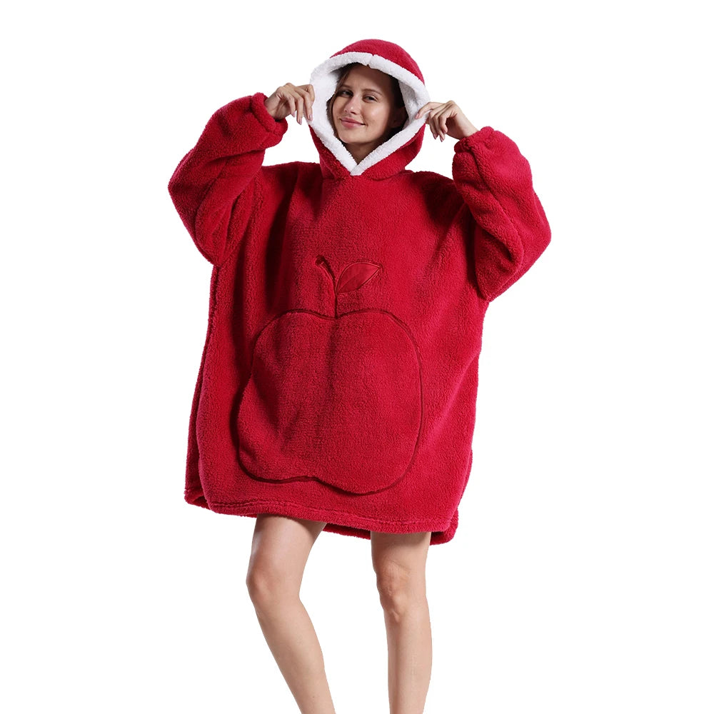 Oversized Blanket Hoodie for Women Men Winter Hooded Sweatshirts Sherpa Fleece Blanket with Sleeves Pink Green Purple Hoodies