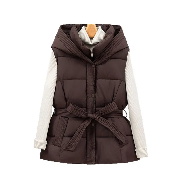 2025 New Women's Quilted Puffer Vest Thicken Warm Winter Hooded Coat Solid Sleeveless Padded Outwear Cropped Button Zip Up Coat