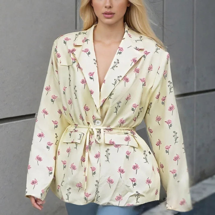 Oversized Blazer Jacket Women Casual Solid Turn Down Collar Lace Up Coat Autumn Fashion Design Street Commute Office Lady Jacket