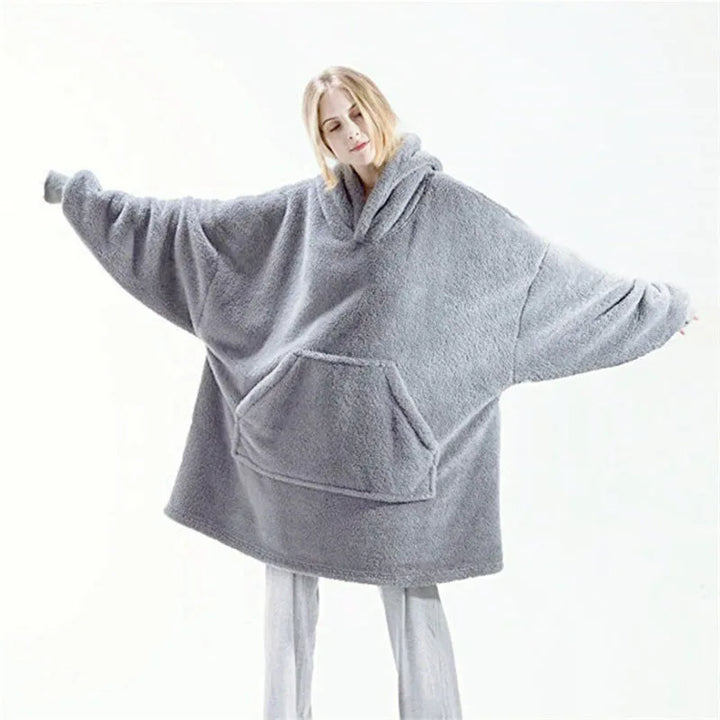 New Winter Double-faced Fleece Hoodie Blanket Oversize Large Pocket Warm Couple Loose Sweatshirts Women And Men Robe loungewear