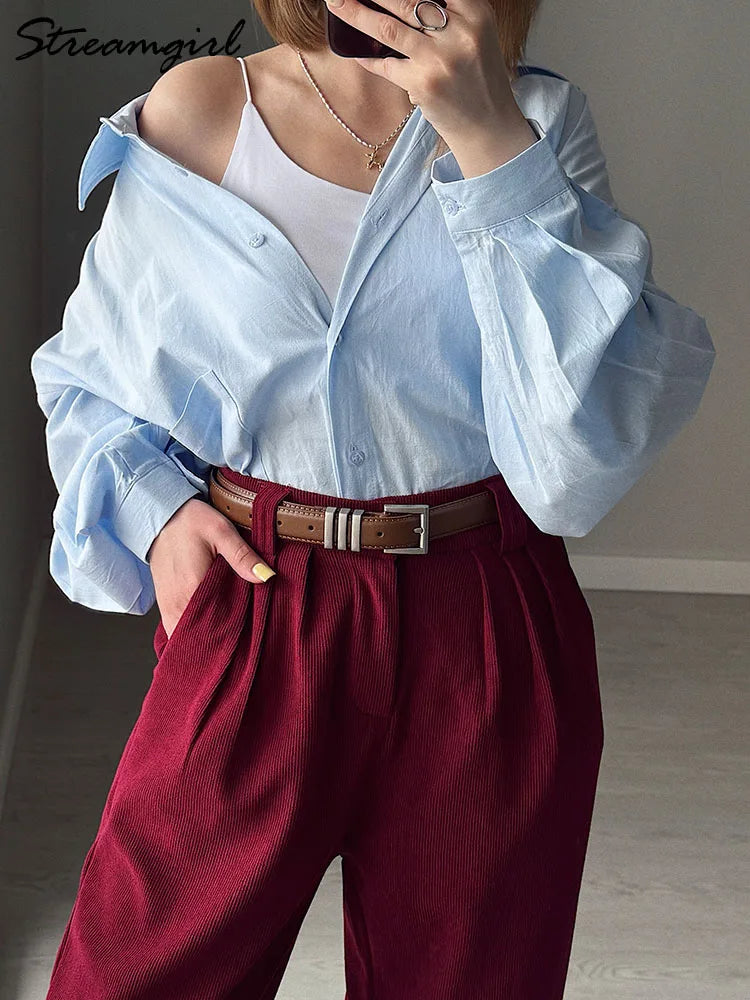 White Basic Oversized Button Up Shirts Women Summer Cotton Office Wear Loose Blouses Female Yellow Shirt Long Sleeve For Women