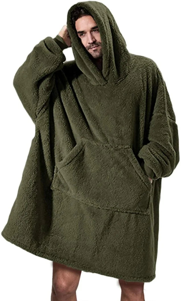 New Winter Double-faced Fleece Hoodie Blanket Oversize Large Pocket Warm Couple Loose Sweatshirts Women And Men Robe loungewear