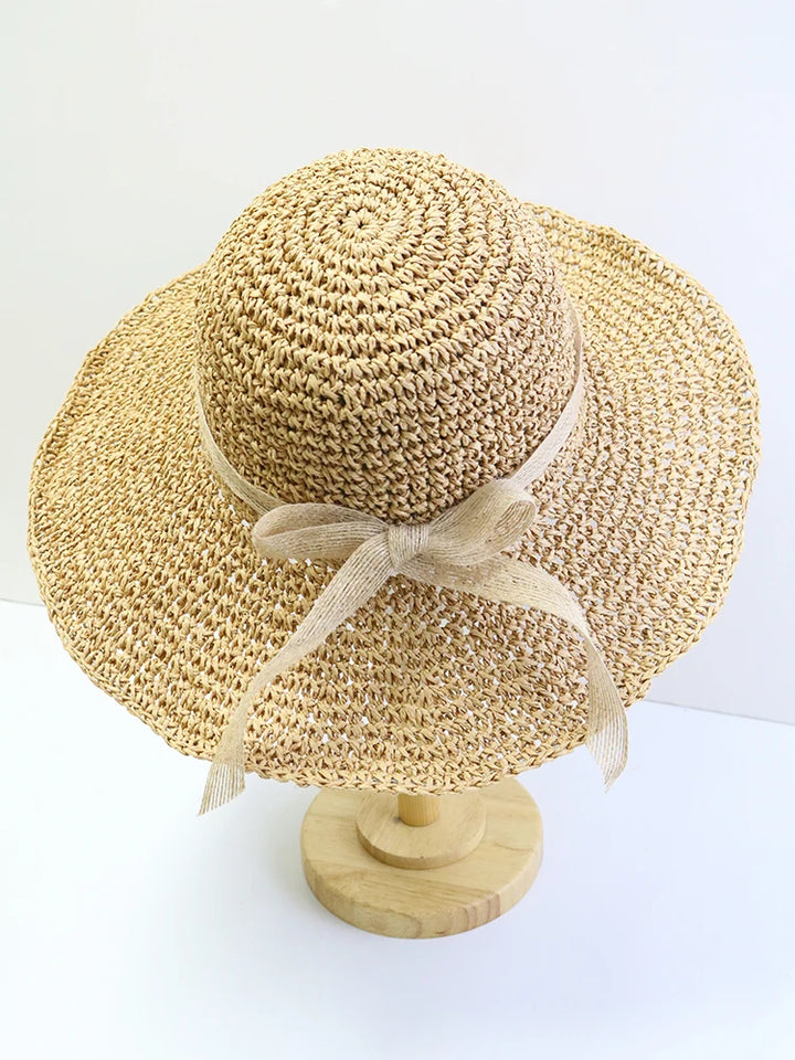 Women's Summer Woven Straw & Fabric Beach Hat - Wide-Brim UV Protection Sun Cap for Outdoor & Coastal Adventures