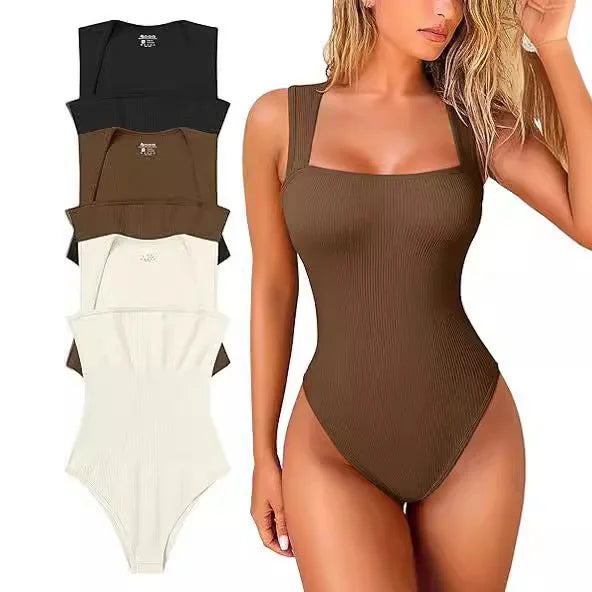 Women Ribbed Square Neck Bodysuit Hot Sale Sleeveless Seamless Tank Top Bodycon Shapewear  Control Casual Streetwear Y2k Clothes