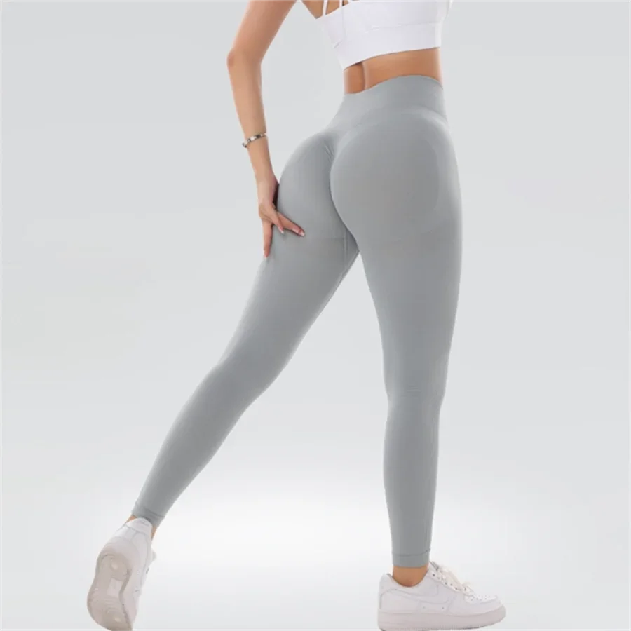High Waisted Seamless Yoga Leggings for Women Solid Color Slim Fit Peach Shaped Hip Lifting Fitness Sports Pants