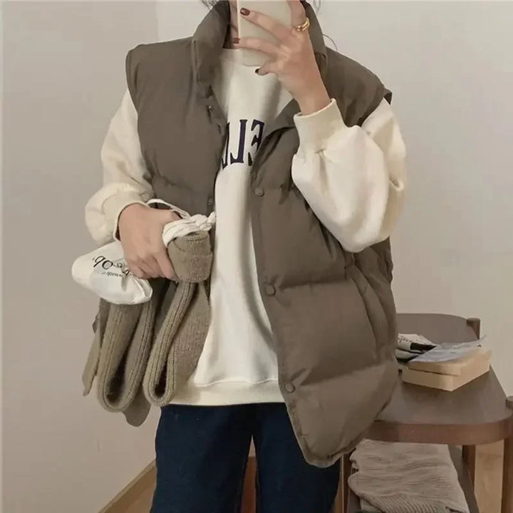 Quilted Puffer Waistcoat Woman Solid Color New Outerwear Clothes Fashion 2025 Down Vest for Women Cold Warm Korean Style Casual