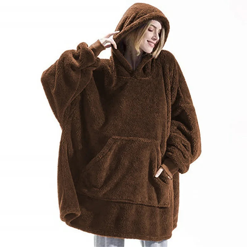New Winter Double-faced Fleece Hoodie Blanket Oversize Large Pocket Warm Couple Loose Sweatshirts Women And Men Robe loungewear