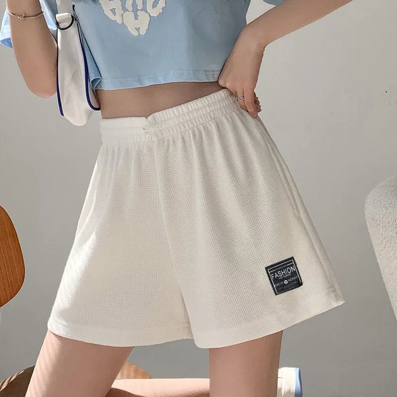 Women Waffle Casual Shorts Loose Pocket Pants Soft Sports Loungewear Summer