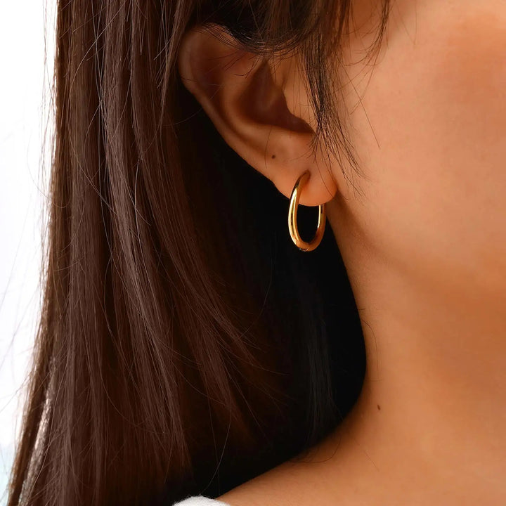 Minimalist Stainless Steel Hoop Earrings For Women, Geometric Oval Heart Gold Plated Huggies Earrings, Chic Jewelry Gift