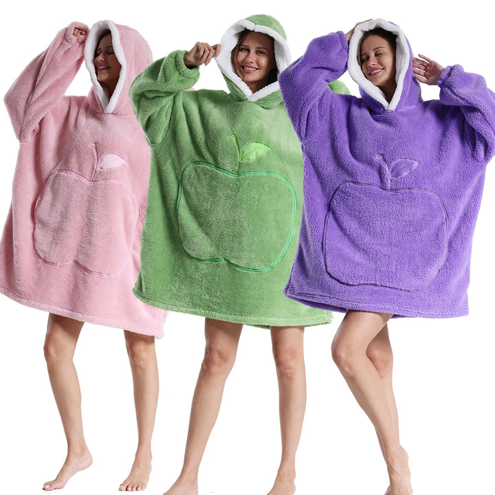 Oversized Blanket Hoodie for Women Men Winter Hooded Sweatshirts Sherpa Fleece Blanket with Sleeves Pink Green Purple Hoodies