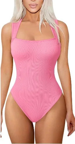 Women Ribbed Square Neck Bodysuit Hot Sale Sleeveless Seamless Tank Top Bodycon Shapewear  Control Casual Streetwear Y2k Clothes