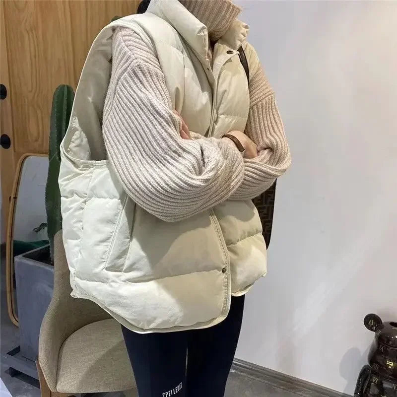 Quilted Puffer Waistcoat Woman Solid Color New Outerwear Clothes Fashion 2025 Down Vest for Women Cold Warm Korean Style Casual