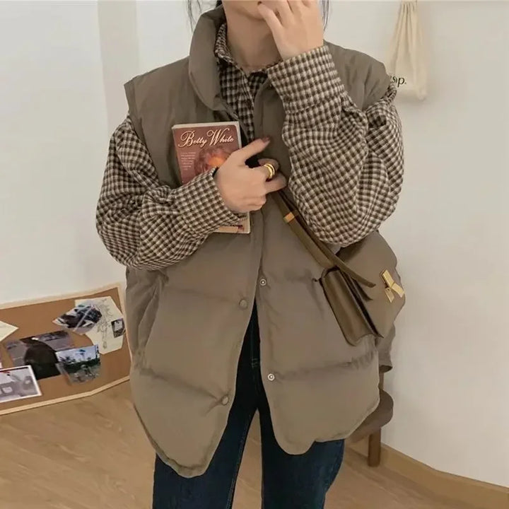 Quilted Puffer Waistcoat Woman Solid Color New Outerwear Clothes Fashion 2025 Down Vest for Women Cold Warm Korean Style Casual