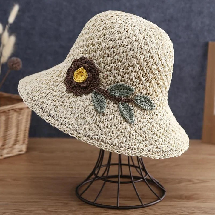 Summer Straw Hat for Women Hand-woven Flower Patterns Sunhat Elegant Ladies Party Dress Cap Travel Beach Breathable Panama Hats