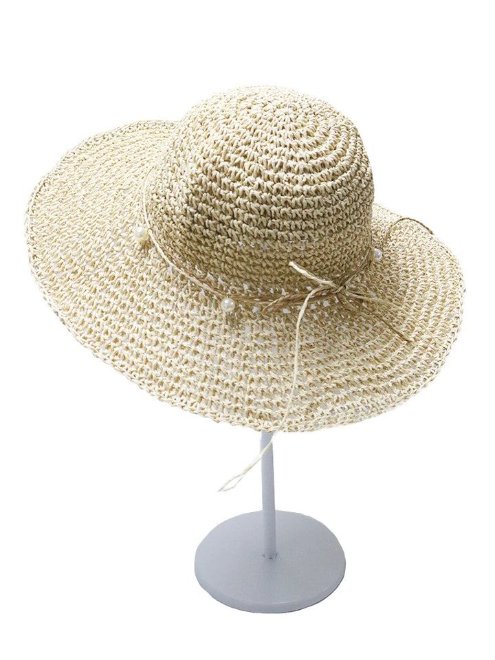 Women's Summer Woven Straw & Fabric Beach Hat - Wide-Brim UV Protection Sun Cap for Outdoor & Coastal Adventures