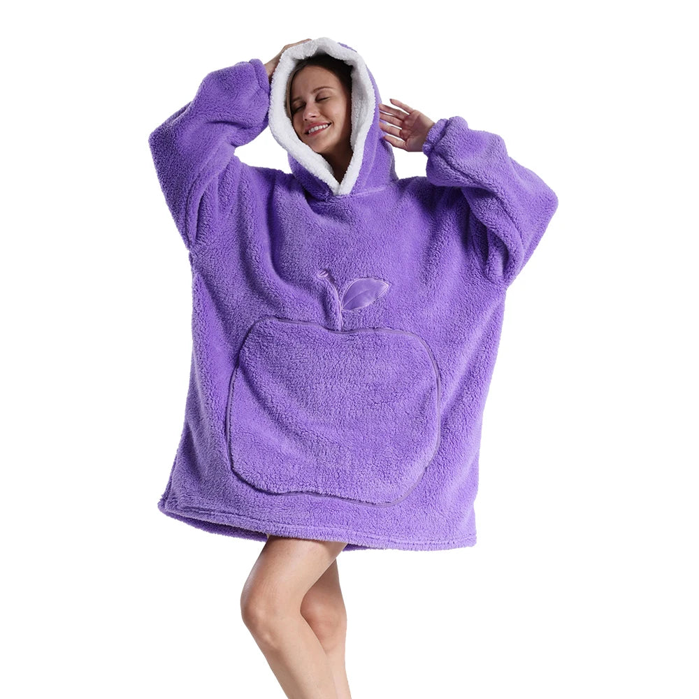 Oversized Blanket Hoodie for Women Men Winter Hooded Sweatshirts Sherpa Fleece Blanket with Sleeves Pink Green Purple Hoodies