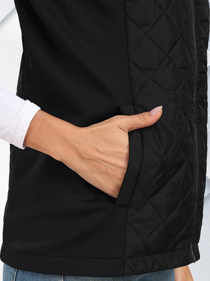 Womens Vest Tops Sleeveless Quilted Outerwear Jackets Stand Collar Zip up Lightweight Vests Spring Fall Winter Outfits