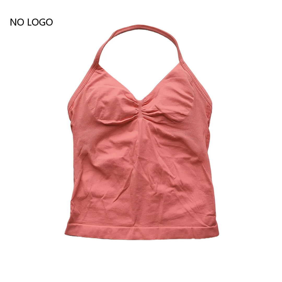 Women's Seamless Yoga Tank Top with Removable Pads V-Neck Longline Strappy Workout Gym Fitness Vest Sports Clothes