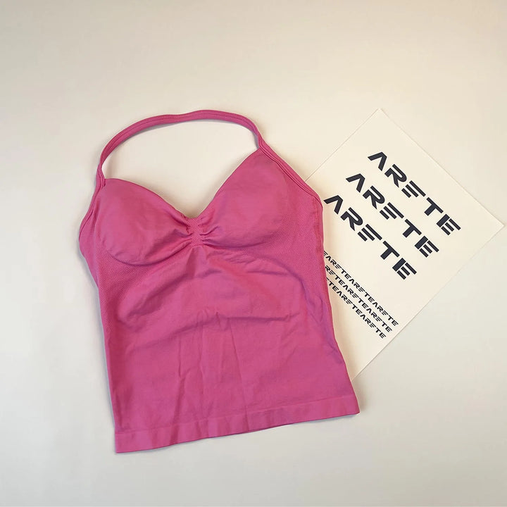 Women's Seamless Yoga Tank Top with Removable Pads V-Neck Longline Strappy Workout Gym Fitness Vest Sports Clothes