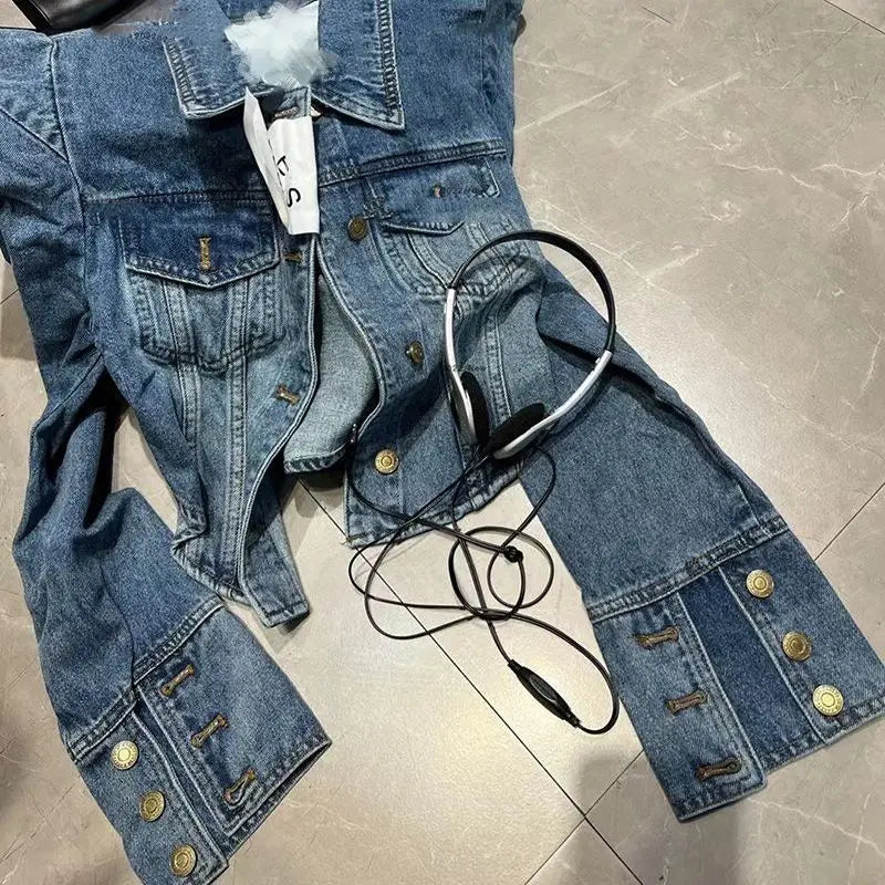 American Vintage Cropped Jackets Women Denim Chic Design Hip Hop Streetwear Young Slim Outwear Long Sleeve New Spring Popular