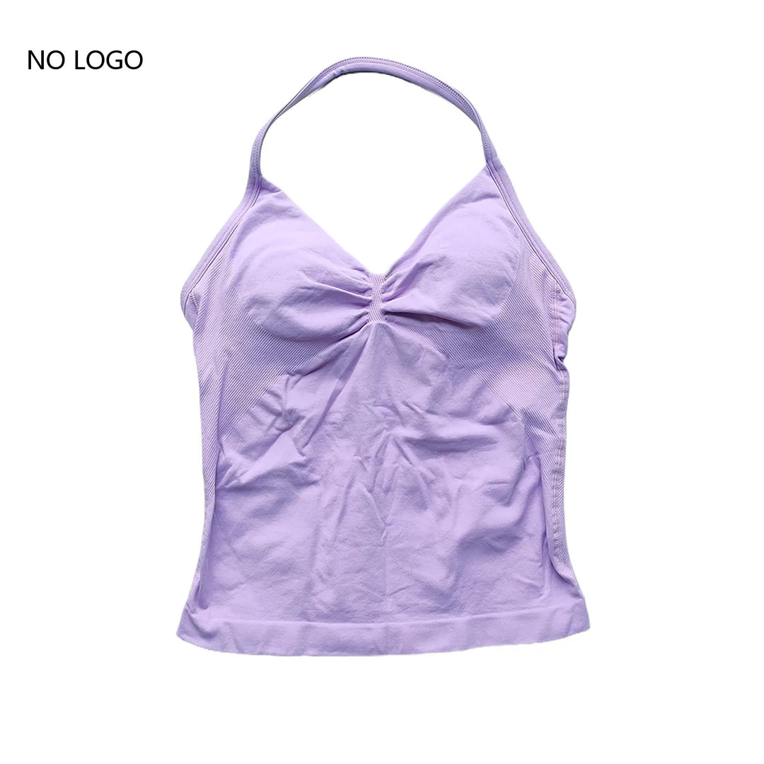 Women's Seamless Yoga Tank Top with Removable Pads V-Neck Longline Strappy Workout Gym Fitness Vest Sports Clothes