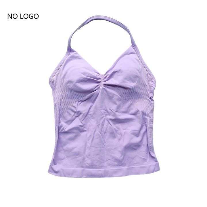 Women's Seamless Yoga Tank Top with Removable Pads V-Neck Longline Strappy Workout Gym Fitness Vest Sports Clothes