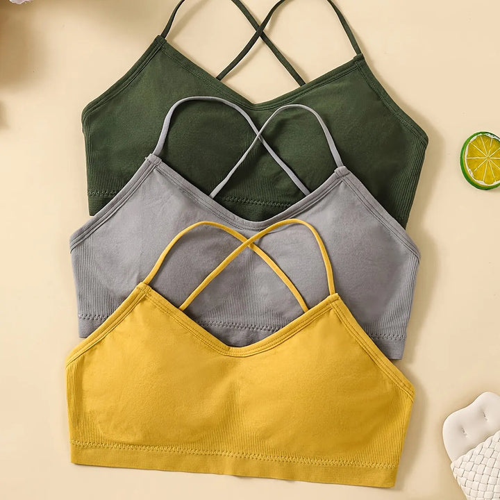 3PCS/Set Sports Bra Women's Cross Shoulder Strap Sports Bra Yoga Navel Top Gym Fitness Tube Top Breathable Beauty Sexy Bra Back