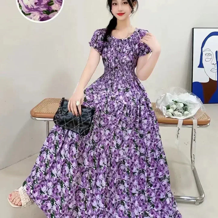 Long Maxi Dress Women Clothing Spring Summer Bohemian Holiday Beach Korean Style Floral Vintage Slim Vestidos Robe Dresses Boho