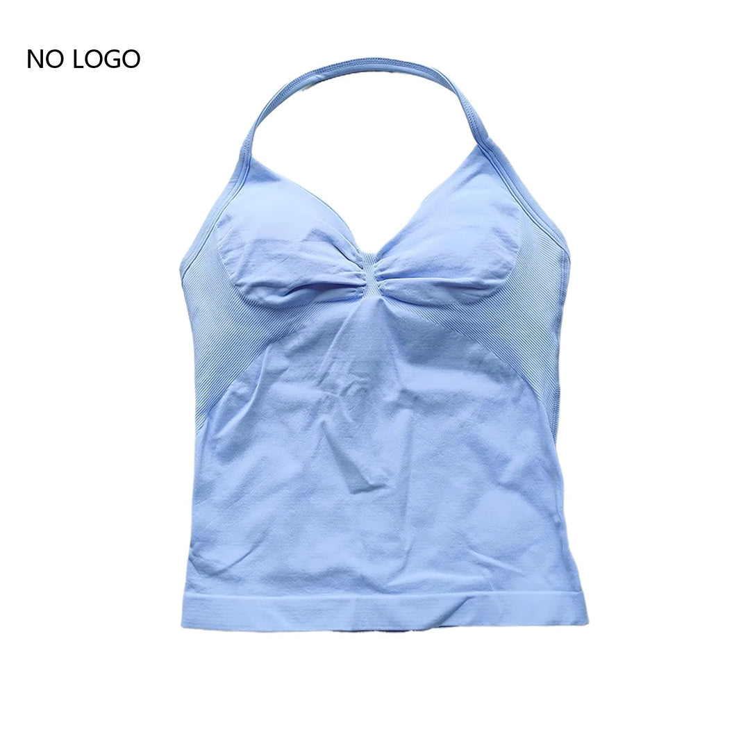 Women's Seamless Yoga Tank Top with Removable Pads V-Neck Longline Strappy Workout Gym Fitness Vest Sports Clothes