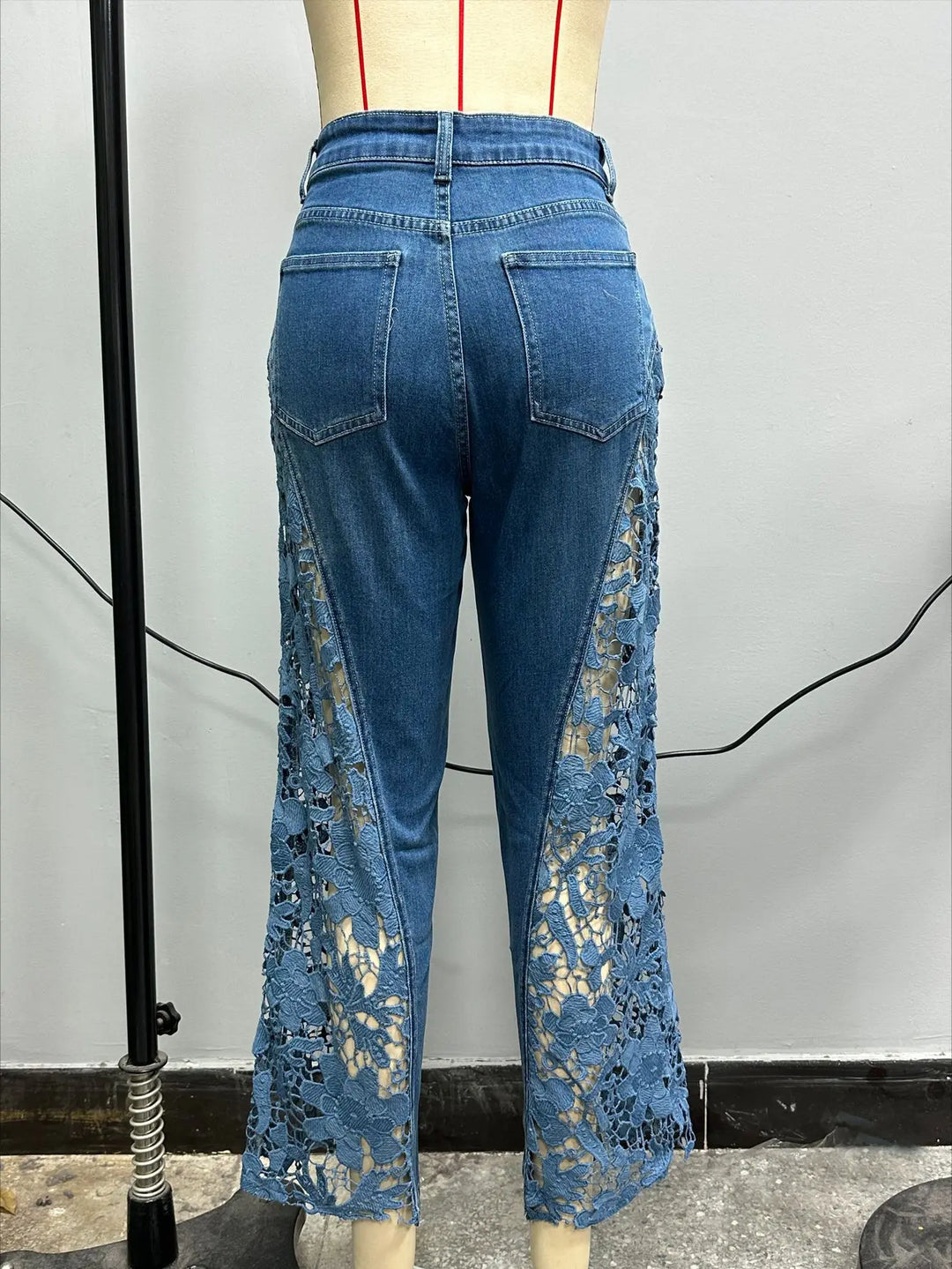 High Waist Wide Leg Pants Women Spring Summer Fashion Hollow Lace Denim Flowy Trousers Palazzo Pants