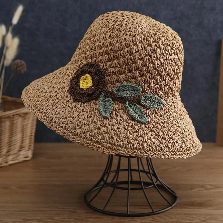 Summer Straw Hat for Women Hand-woven Flower Patterns Sunhat Elegant Ladies Party Dress Cap Travel Beach Breathable Panama Hats