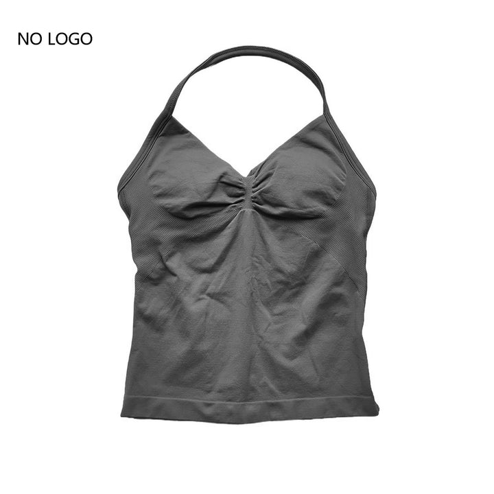 Women's Seamless Yoga Tank Top with Removable Pads V-Neck Longline Strappy Workout Gym Fitness Vest Sports Clothes