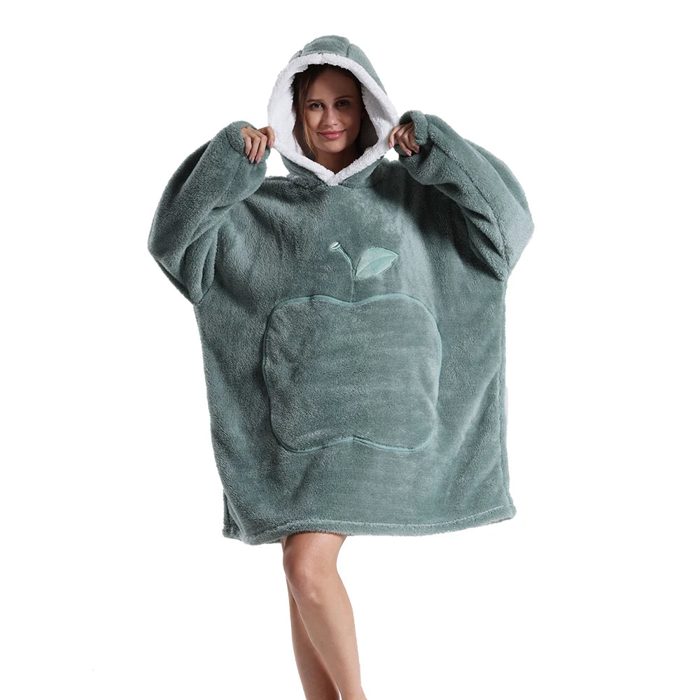 Oversized Blanket Hoodie for Women Men Winter Hooded Sweatshirts Sherpa Fleece Blanket with Sleeves Pink Green Purple Hoodies