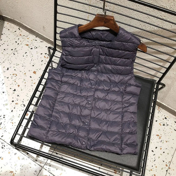 2025 New Women Sleeveless Puffer Jacket Spring Winter Female 90% White Duck Down Ultra Lightweight Packable Warm Down Liner Vest