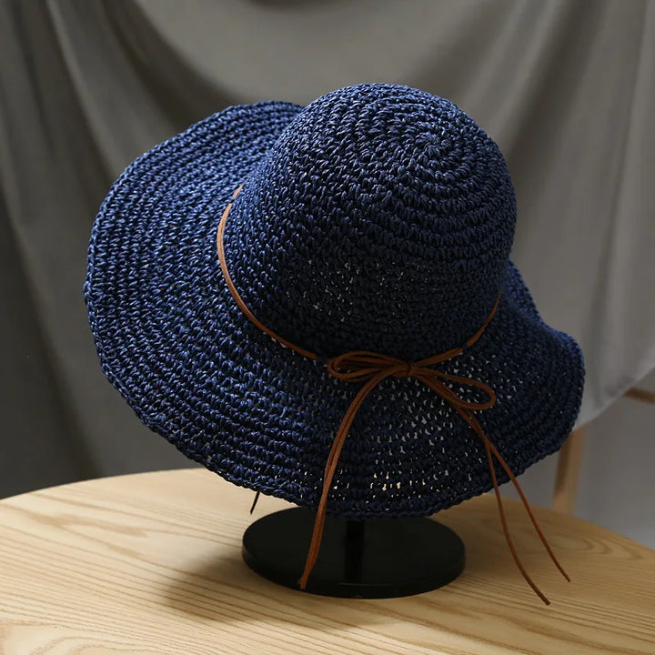 Women's Summer Woven Straw & Fabric Beach Hat - Wide-Brim UV Protection Sun Cap for Outdoor & Coastal Adventures
